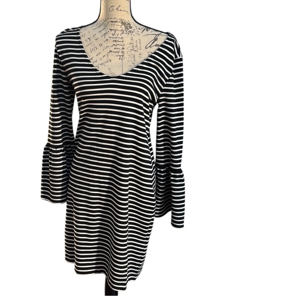 Banana Republic Bell Sleeve Knit Striped Dress (Petite) Retro '60s Vibe